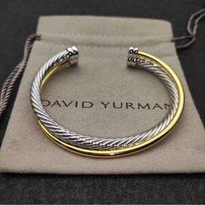 David Yurman Two-Tone Gold and Silver Cable Cuff Bracelet